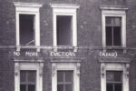 Graffiti on a house on the south side of Tolmers Square following the eviction of squatters. Photo Nick Wates, 1979