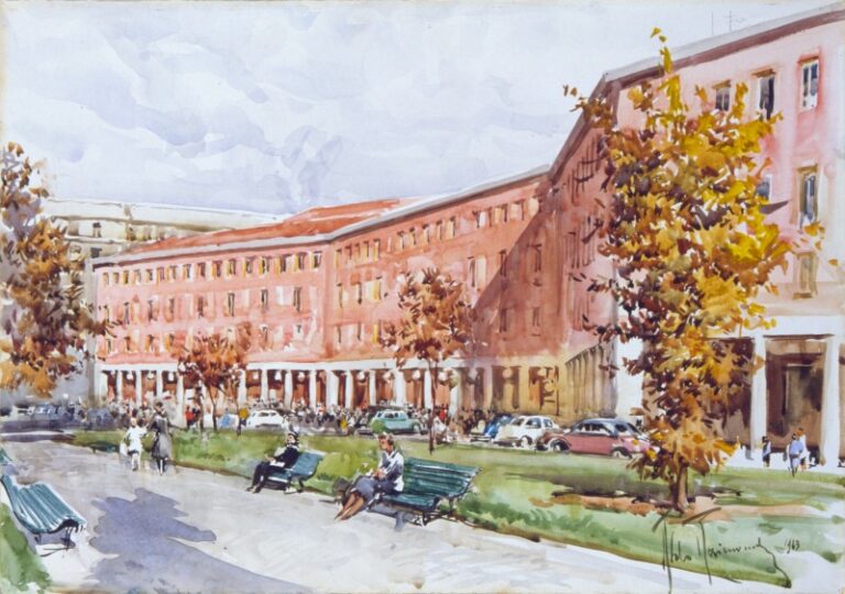 L'Esattoria Civica di Milano in uno degli acquerelli di Raimondi contenuti nel volume del '63