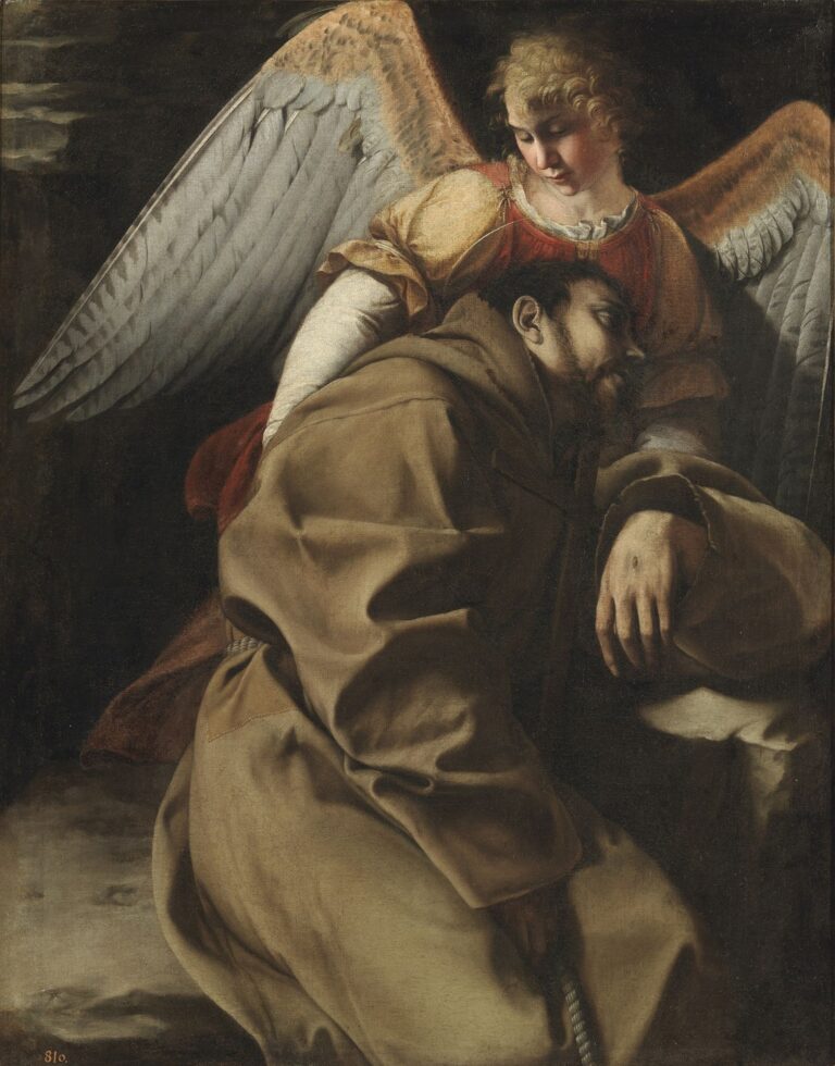 Orazio Gentileschi (Pisa, 1563 - Londra, 1639), San Francesco sorretto da un angelo,1602-1605 ca., Olio su tela. Madrid, Museo del Prado