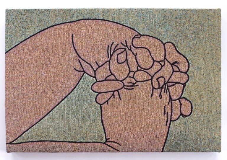 Peter Frederiksen, Gotten knotted, 2022, freemotion machine embroidery on jacquard weaving