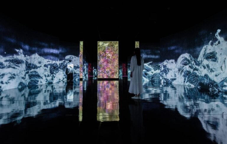 TeamLAB, Impermanent Flowers Floating in an Eternal Sea, installation view at Farol Santander, San Paolo, Brasile, 2023