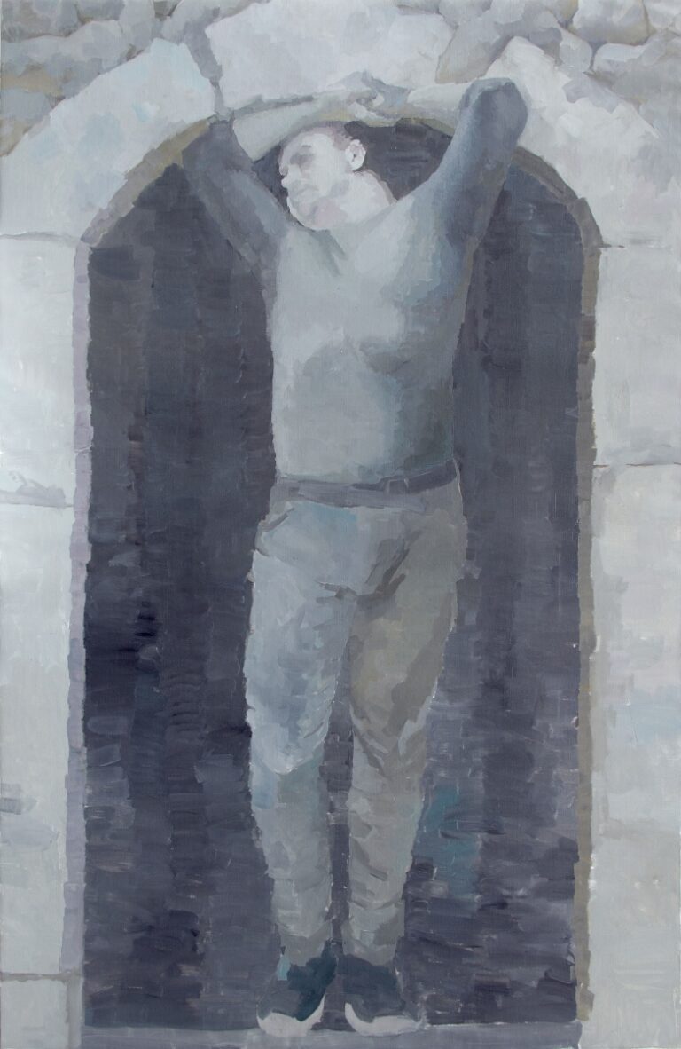 Y. Antsyhin, Holding the rock, 2023, 215x140, oil on canvas