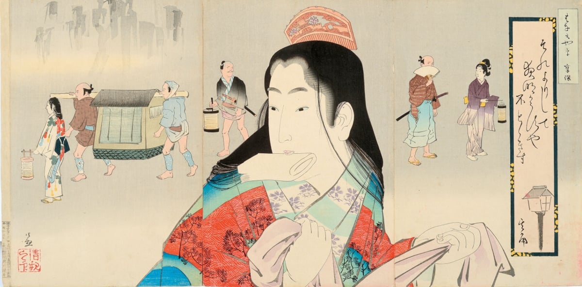 Kobayashi Kiyochika, Bellezza dell’era Kyōhō dalla serie “Motivi floreali”, stampa xilografica, 1896