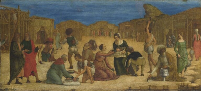 Ercole de’ Roberti, La raccolta della manna, 1493 96, tempera su tavola, cm 28,9 x 63,5, Londra, National Gallery