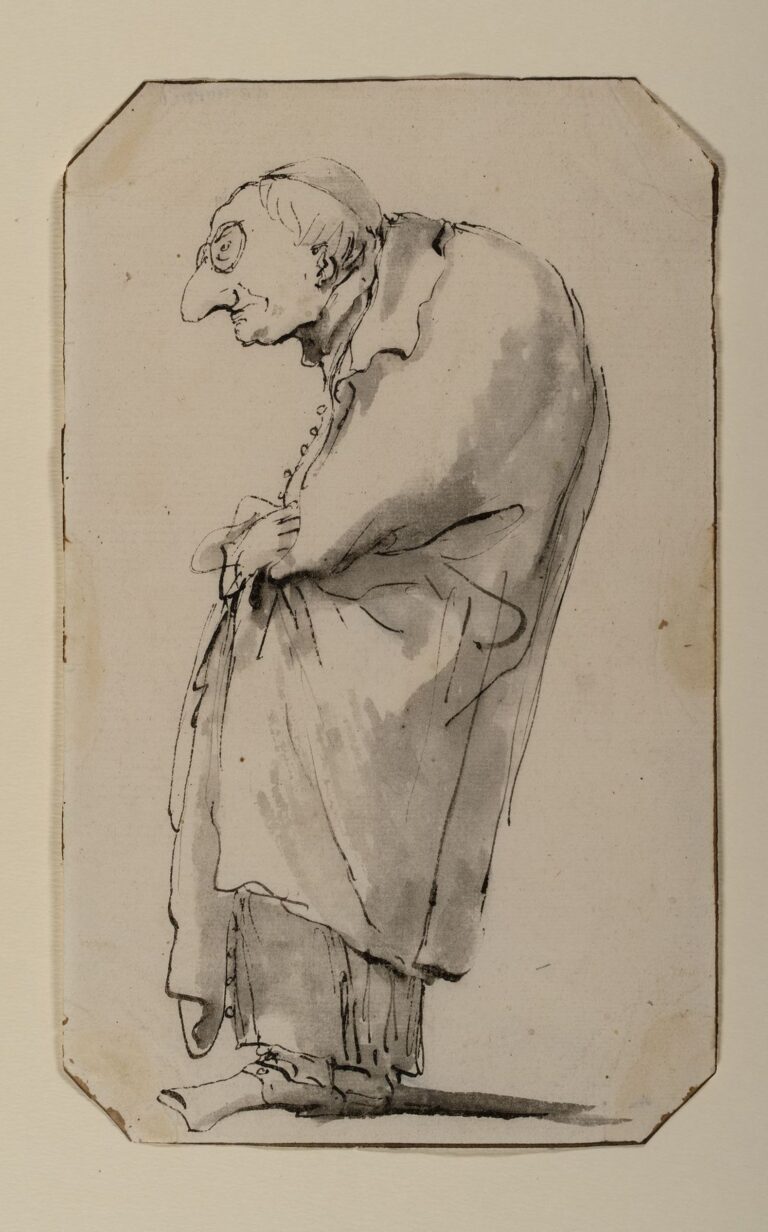 Giambattista Tiepolo (1696-1770), Caricatura di prete con occhiali, in piedi e di profilo, Collezione privata ©Matteo De Fina