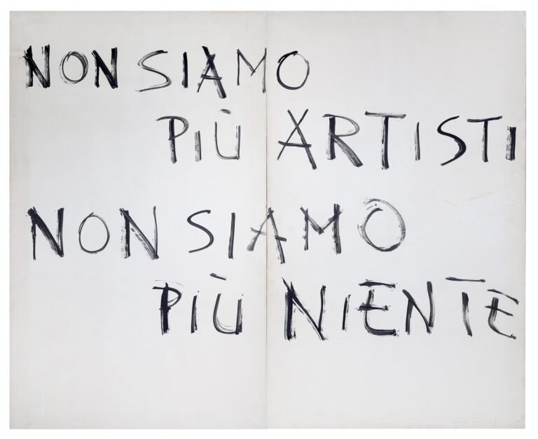 Giuseppe Chiari, Non siamo più artisti non siamo più niente, 1973, tecnica mista, cm 195x290, Collezione Walter Baldi