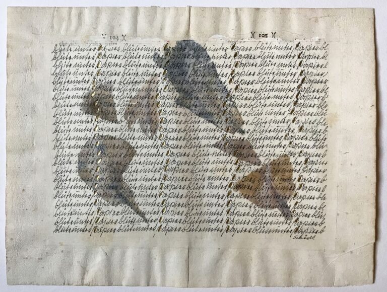 Greta Schödl, Scritture, Anni 70-80, tecni ca mista su pagina di libro, 28 x 21 cm