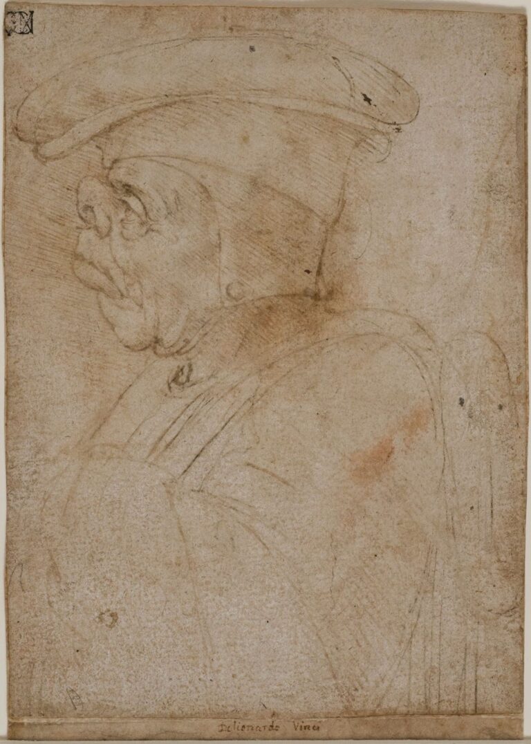 Leonardo da Vinci (1452-1519), Testa caricata e busto di profilo d’uomo verso sinistra, 1490 circa © Veneranda Biblioteca Ambrosiana, Mondadori Portfolio, G. Cigolini