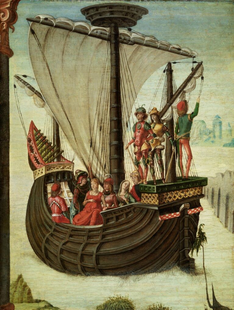 Lorenzo Costa, Fuga degli Argonauti dalla Colchide, c. 1483, tempera e olio su tavola, cm 35 x 26,5 Madrid, Museo Nacional Thyssen Bornemisza