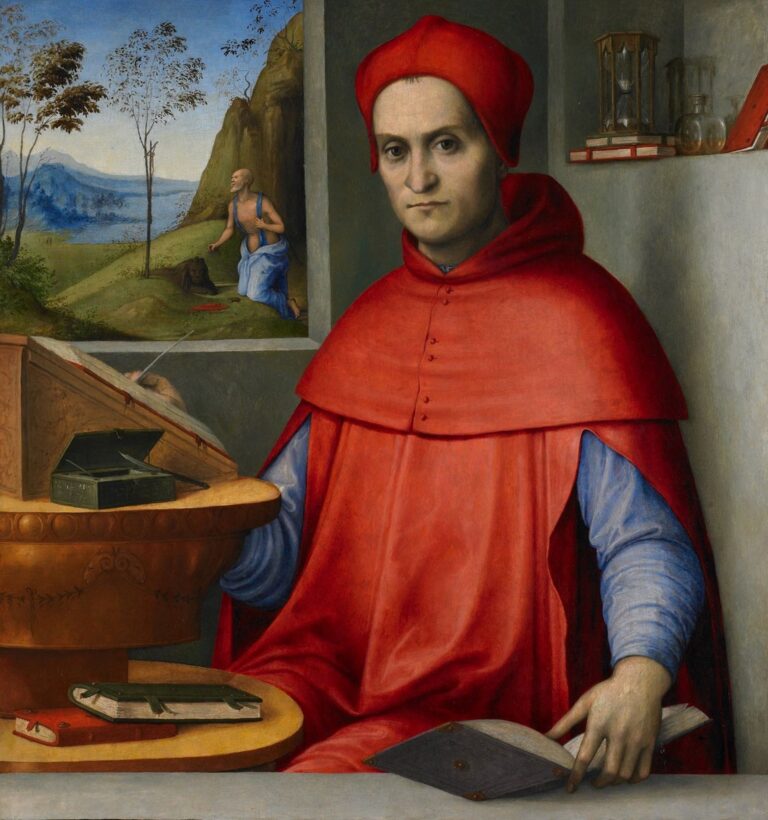 Lorenzo Costa, Ritratto di cardinale nello studio, c. 1518 20, Olio e tempera su tavola, cm 81,9 x 76,2, Minneapolis Institute of Arts, The John R. Van Derlip Fund and The William Hood Dunwoody Fund