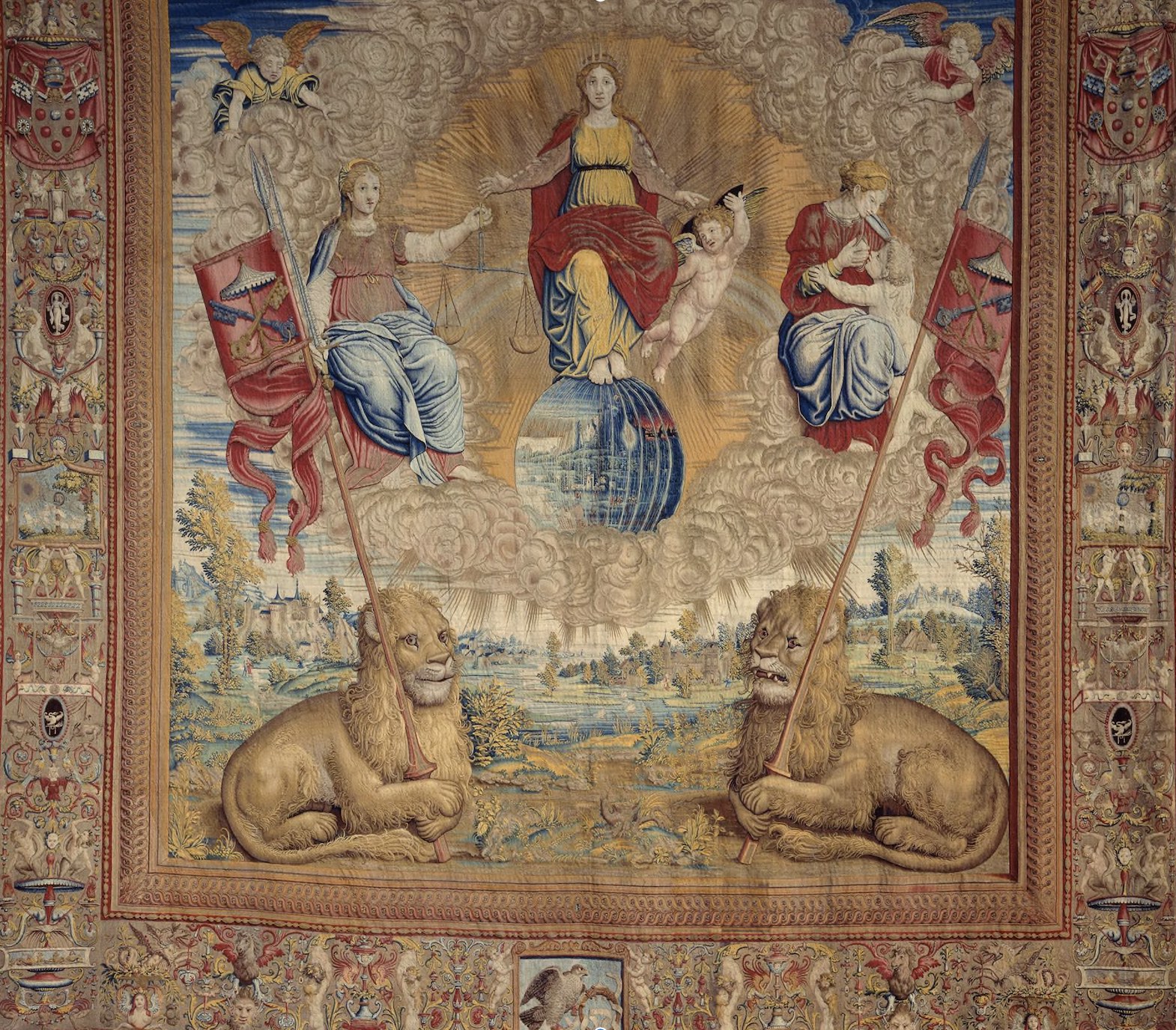 Manifattura di Pieter van Aelst (1450 ca   1532_1533), Bruxelles, su cartone della scuola di Raffaello Sanzio, Dossale del baldacchino di Clemente VII Medici, 1525   1530 arazzo