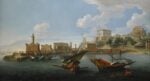 Paolo Anesi (Roma 1697 – Roma 1773), Anzio, Veduta del porto con Villa Corsini e Villa Albani, 1746, olio su tela. Londra, DYS44 Art Gallery London