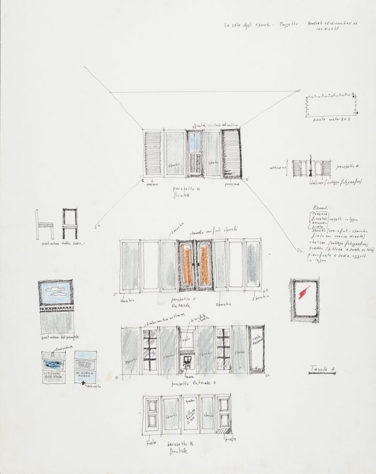 Tano Festa, La sala degli specchi Progetto (New York 28 dicembre 1966), 1966, courtesy Archivio Tano Festa, Eredi Festa e Galleria Il Ponte, Firenze