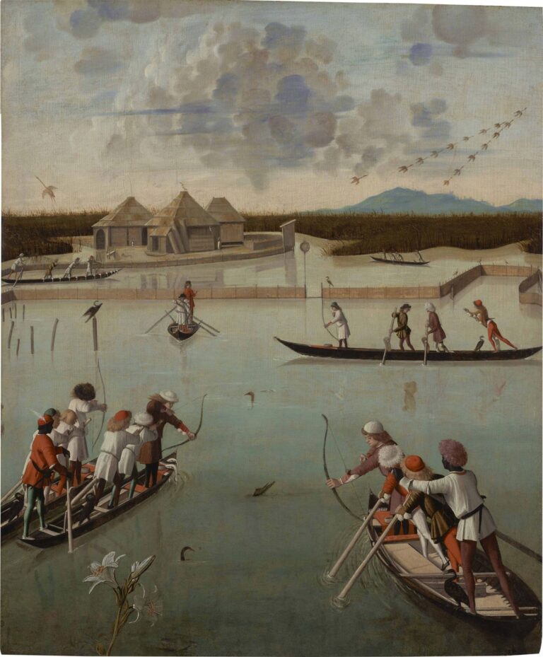 Vittore Carpaccio, Caccia in valle (recto), 1492-94 ca., olio su tavola, cm 75,4x63,8. Los Angeles, J. Paul Getty Museum