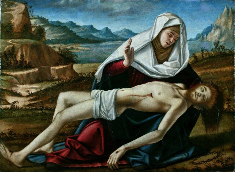 Vittore Carpaccio Pieta ca. 1515 olio su tavola 605 × 815 cm. Venezia Fondazione Musei Civici Museo Correr Cl. I n. 1088 1200x878 1 Dopo 60 anni Venezia ospita una grande mostra su Carpaccio