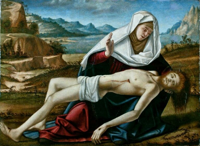 Vittore Carpaccio Pieta ca. 1515 olio su tavola 605 × 815 cm. Venezia Fondazione Musei Civici Museo Correr Cl. I n. 1088 1200x878 1 Dopo 60 anni Venezia ospita una grande mostra su Carpaccio
