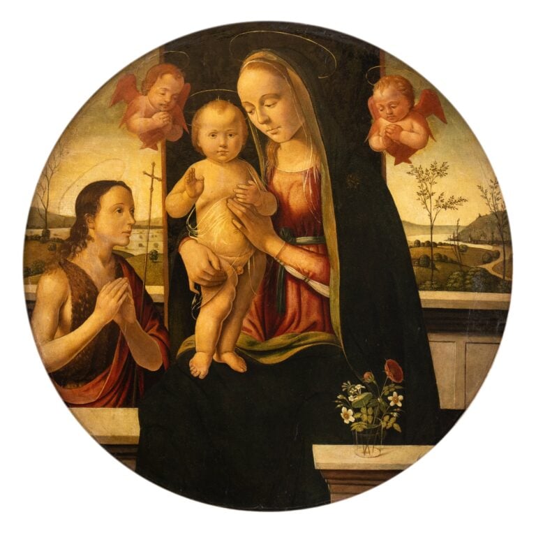 Biagio d’Antonio Tucci, Madonna in trono col Bambino, San Giovannino e due cherubini. Courtesy Bertolami Fine Arts