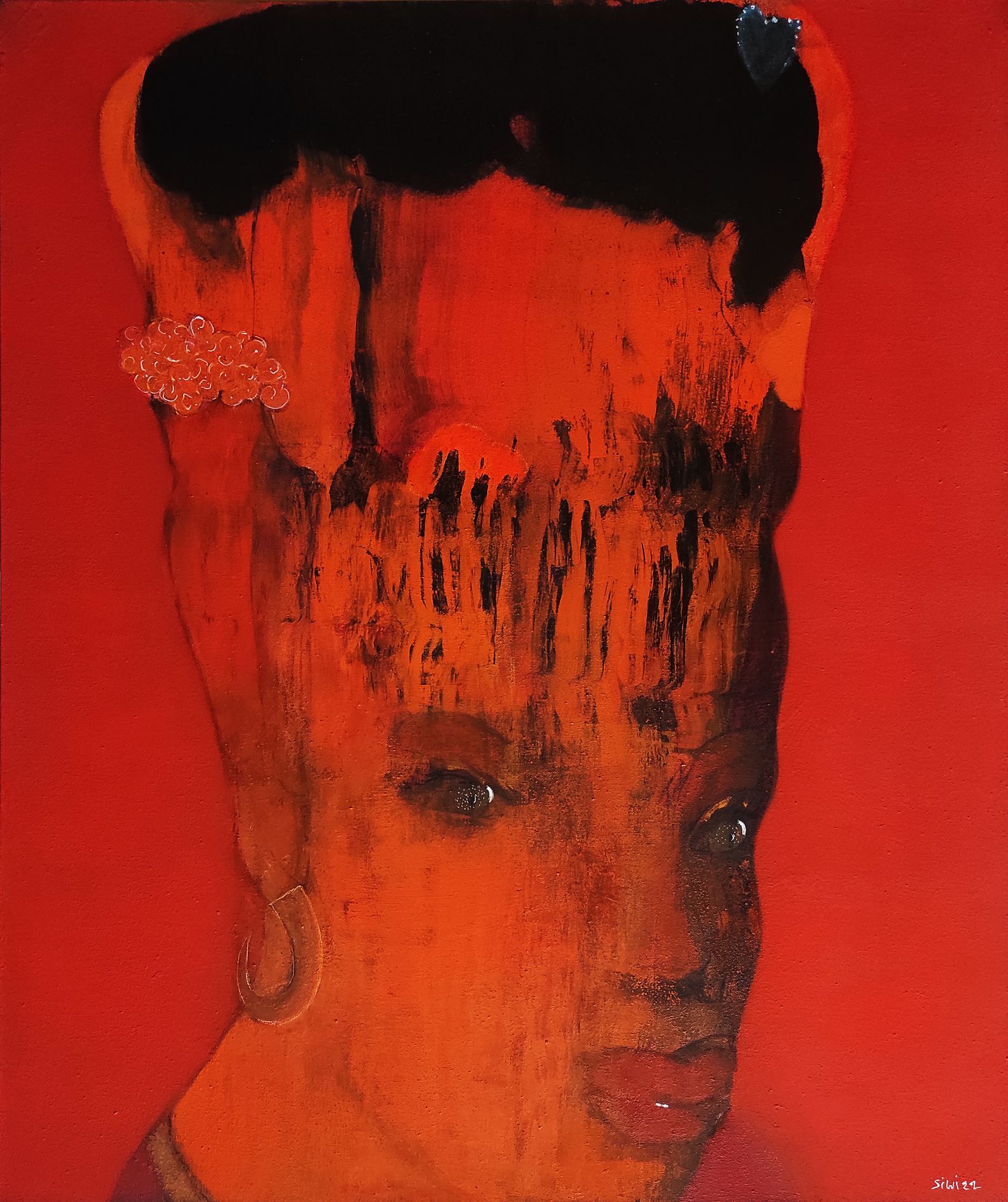 Abdel El Siwi, Face III 2022, tecnica mista su tela cm 120 X 100, Foto © Bishory Nabil, Courtesy Mashrabia Gallery of Contemporary Art