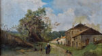 Charles Francois, Daubigny Cour de ferme avec paysannes et poules picorantes, collezione privata