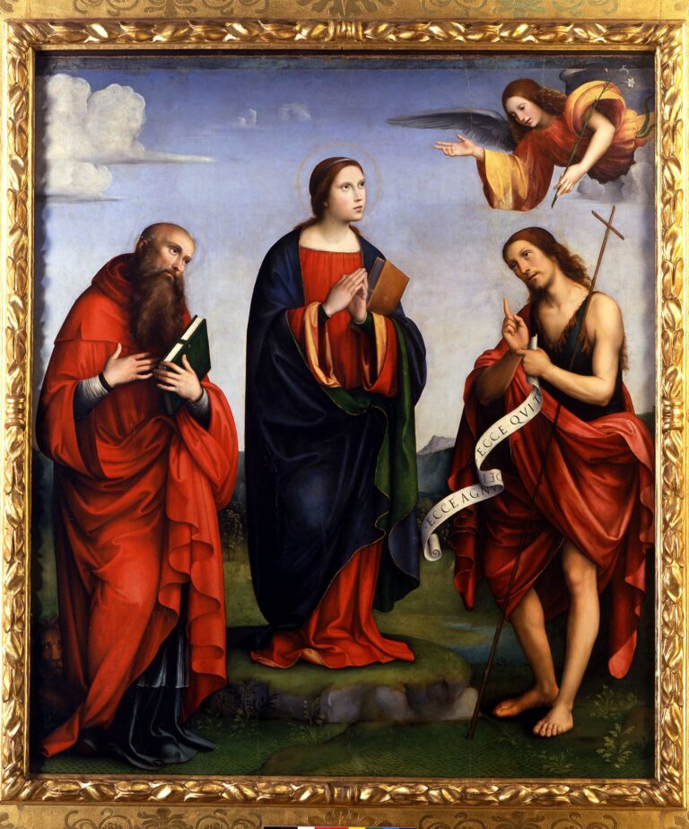 Francesco Raibolini detto il Francia, Annunciazione fra i santi Girolamo e Giovanni Battista, 1505-1510, olio su tavola, Bologna, Pinacoteca Nazionale