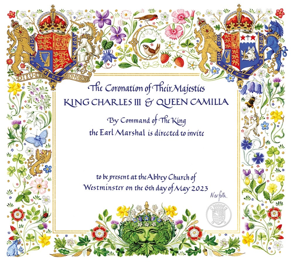 L'invito per l''incoronazione di Re Carlo III. Credit Buckingham Palace