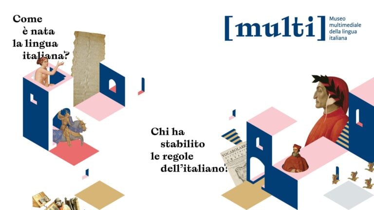 Multi_Schermata introduttiva dei percorsi del Multi, nello specifico del percorso "Come è nata la lingua italiana?"_Project by Dotdotdot