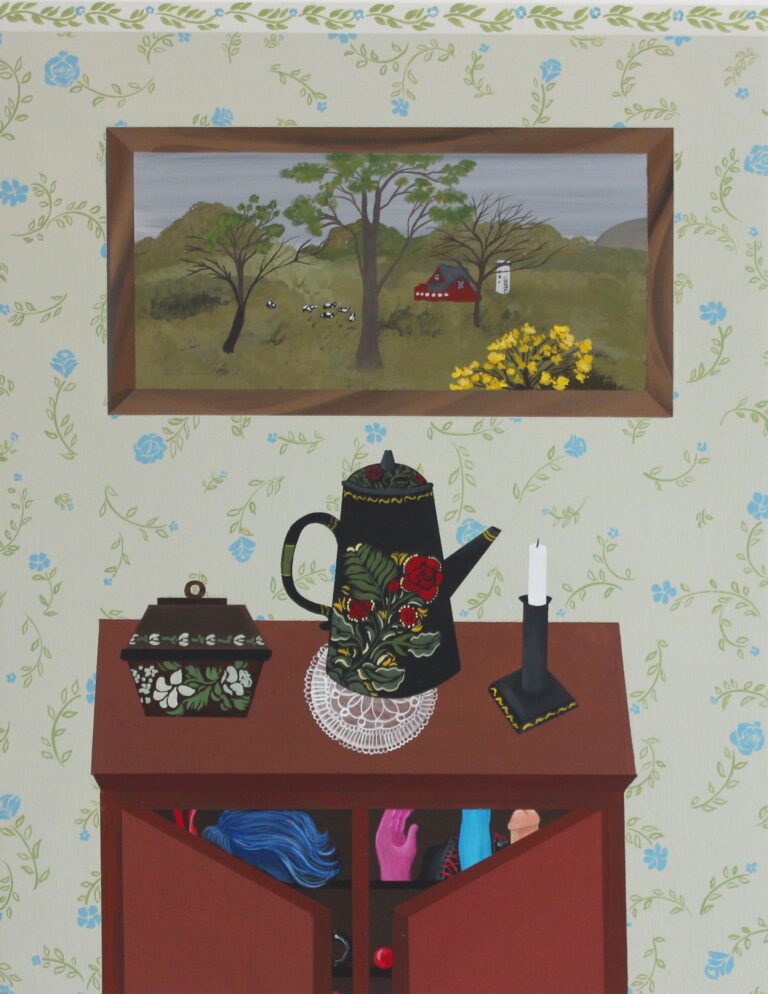 Anne Buckwalter, The Red Cupboard, 2023, gouache on panel, 45x35cm