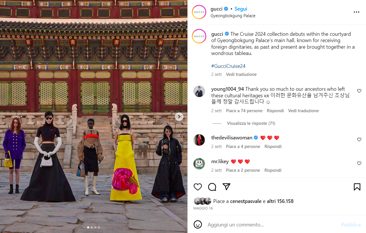 La sfilata di Gucci al Palazzo Gyeongbokgung, Seul (via @gucci su Instagram)