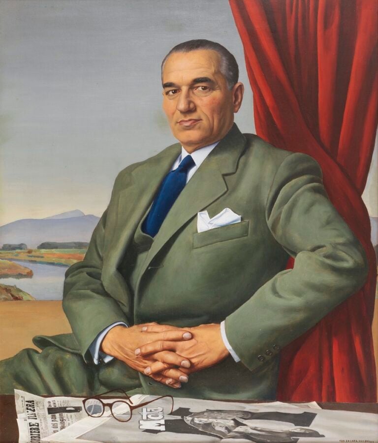 Ugo Celada da Virgilio, Ritratto di uomo, 1950, olio su masonite, 91 x 78 cm, Collezione Simone Battisti