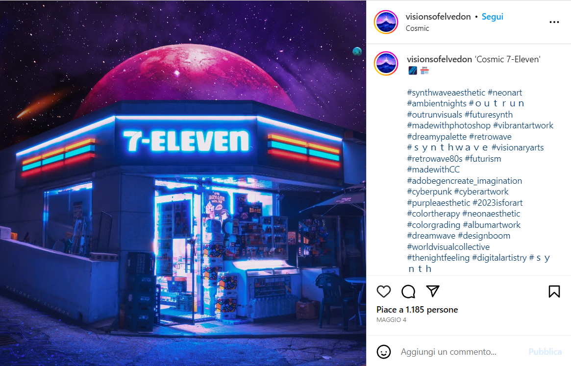 Un esempio di estetica retrowave (via @visionsofelvedon su Instagram)