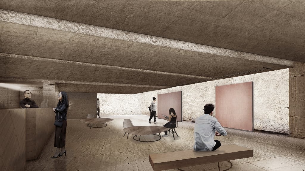 Un rendering di una sala interna del futuro Museo. © Fernando Menis and BAUM
