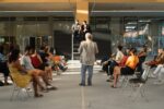 Antonello Ghezzi, La sedia del giudice, 2022, installation and performance view at Piazza Lucio Dalla, Bologna. Photo Giorgia Tronconi