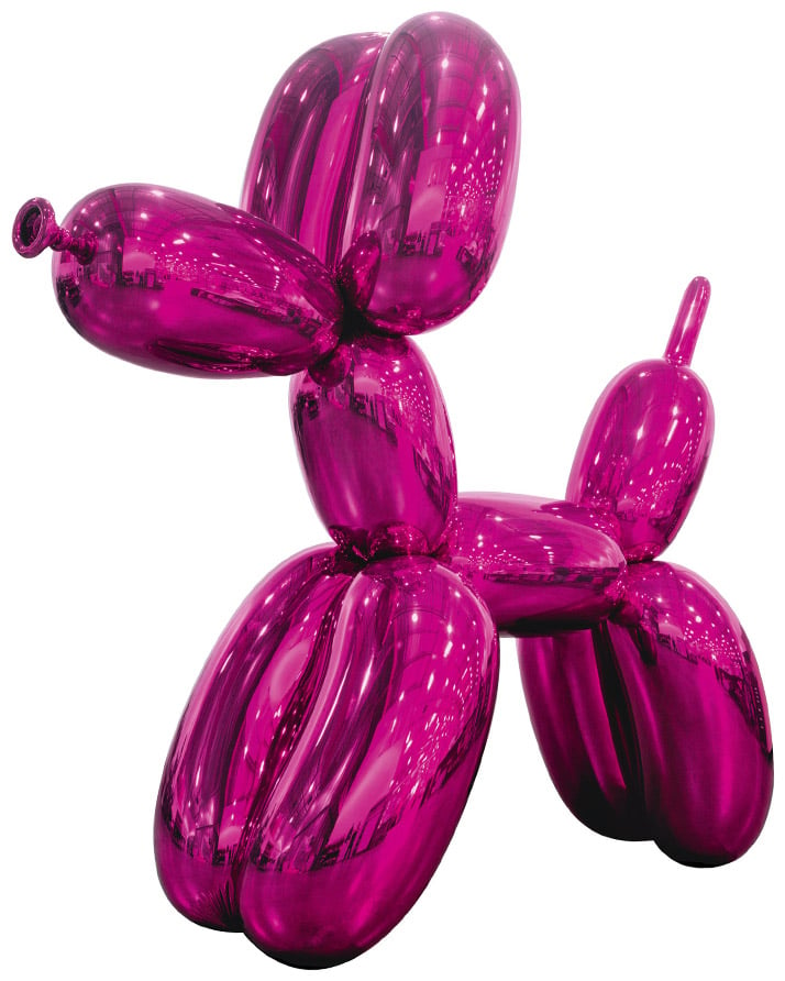 Jeff Koons, Balloon Dog. Mirror polished stainless steel with transparent color coating 307.3 x 363.2 x 114.3 cm © Jeff Koons. 5 unique versions (Blue, Magenta, Yellow, Orange, Red). 1994 2000