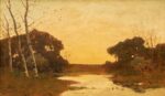 Luigi Bertelli, Alba in pineta, 1906, olio su tela, 86 x 142 cm. Museo Ottocento, Bologna