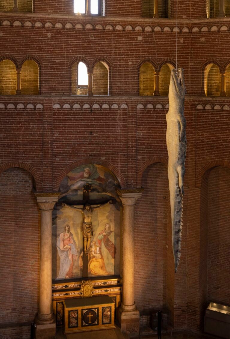 Maurizio Cattelan, Battistero, Cremona, 2023. Courtesy Cremona Contemporanea Art Week. Photo Andrea Rossetti