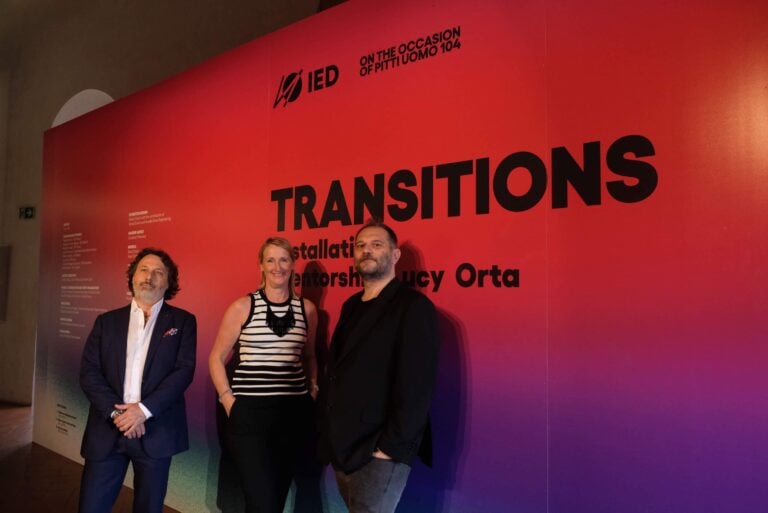 Transitions, da sinistra Riccardo Balbo direttore accademico Gruppo IED, Lucy Orta, Danilo Venturi Direttoree IED Firenze