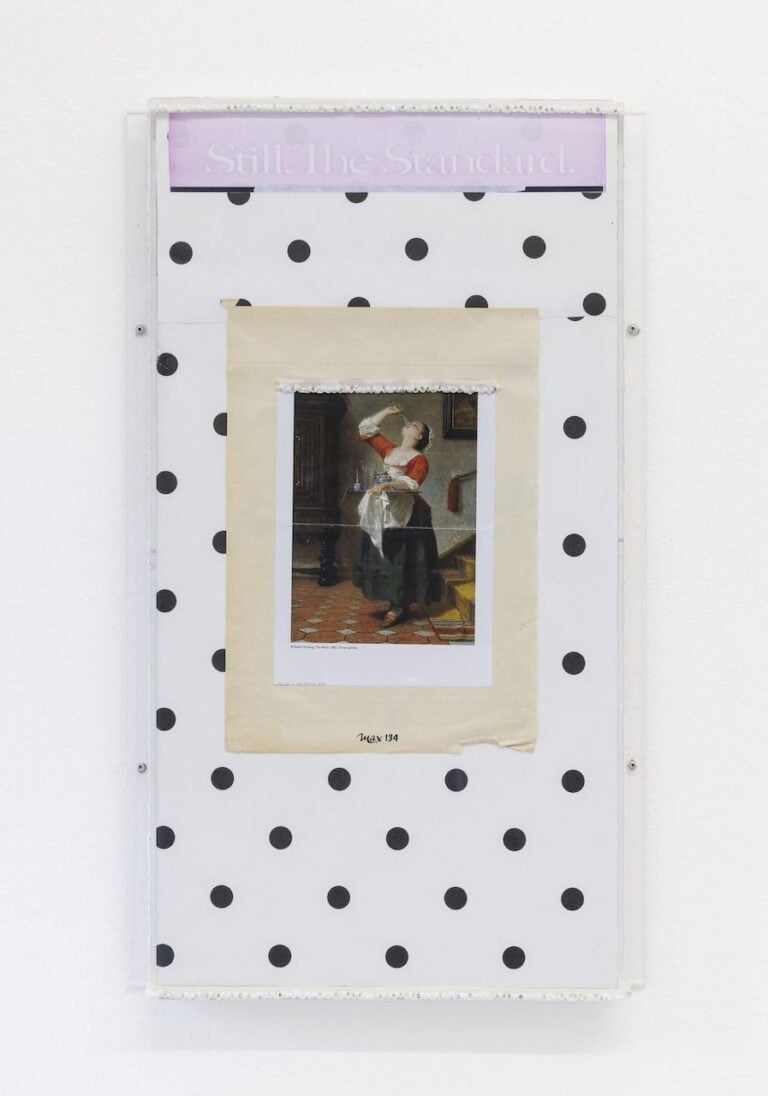 Lorenza Longhi, The Maid, 2022, wallpaper, magazine page, laser print on paper, trims, plexiglass, wood, adhesive tape, glue, 67 x 39,5 x 3,5 cm. Courtesy l'artista e Fanta-MLN, Milano