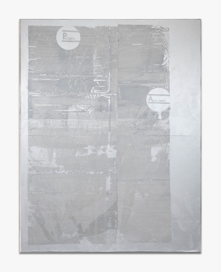 Lorenza Longhi, Untitled (Duct Tape Moods), 2023, silkscreen print on fabric mounted on wood panel, aluminum, screws, adhesive tape, 180x140x2,5 cm. Courtesy l'artista e Fanta-MLN