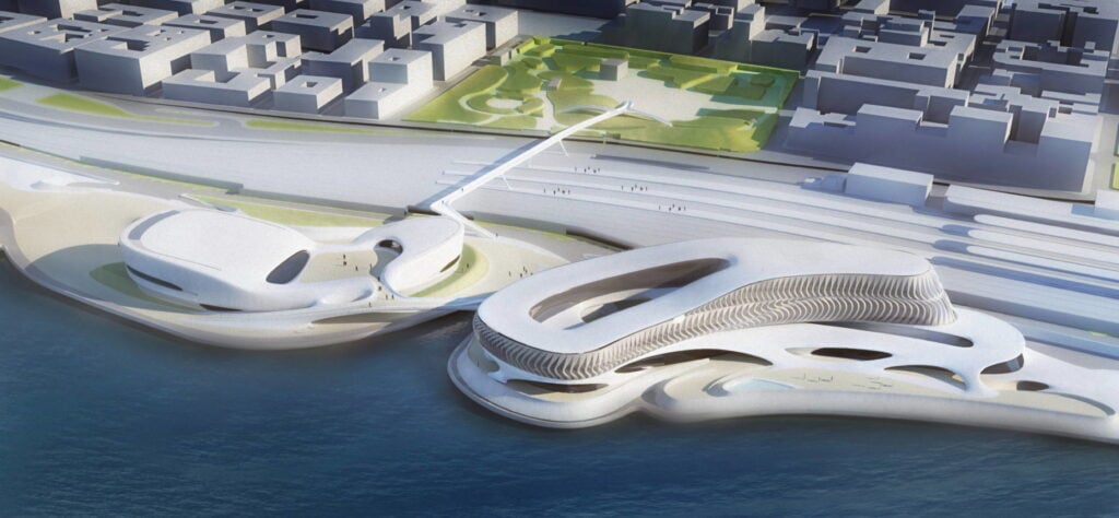 Render del progetto Regium Waterfront © Zaha Hadid Architects 1