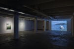 Shimabuku, Swan Goes to the Sea, 2012-2014, video, poster, testo in vinile sul muro, installation view at ZERO..., Milano, 2023