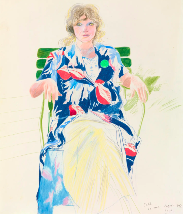 Celia, Carennac, August 1971 di David Hockney, matita colorata su carta , © David Hockney, Photo Credit: Richard Schmidt, Collection The David Hockney Foundation