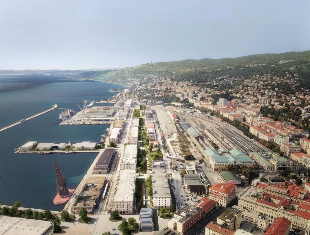 Render del Parco Lineare Verde di Archeologia Industriale da Barcola al centro storico di Trieste ©AF517& ©Diorama