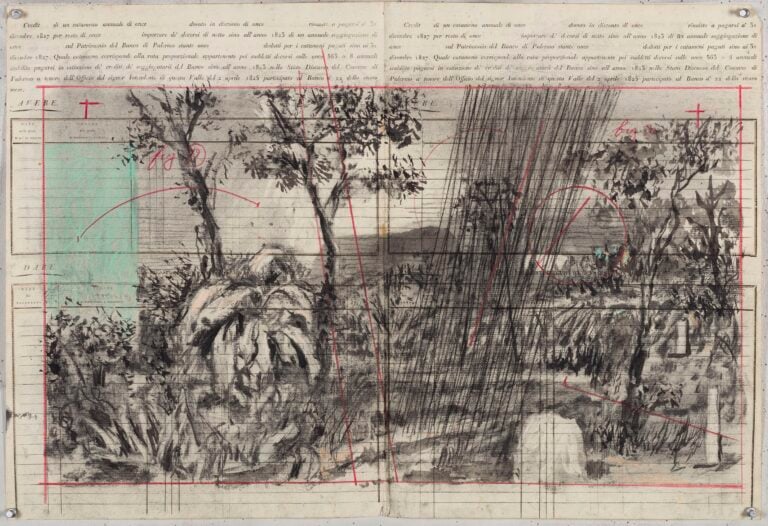 William Kentridge Chiesa di San Francesco Saverio Palermo Cash Book Drawing III 2023. Indian ink Charcoal Coloured pencil and Pastel on found paper 52 × 768 cm. Courtesy Galleria Lia Rumma 1 A Palermo arriva un’installazione sonora e una proiezione del grande William Kentridge