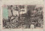 William Kentridge, Chiesa di San Francesco Saverio, Palermo Cash Book Drawing III, 2023. Indian ink, Charcoal, Coloured pencil and Pastel on found paper, 52 × 76,8 cm. Courtesy Galleria Lia Rumma