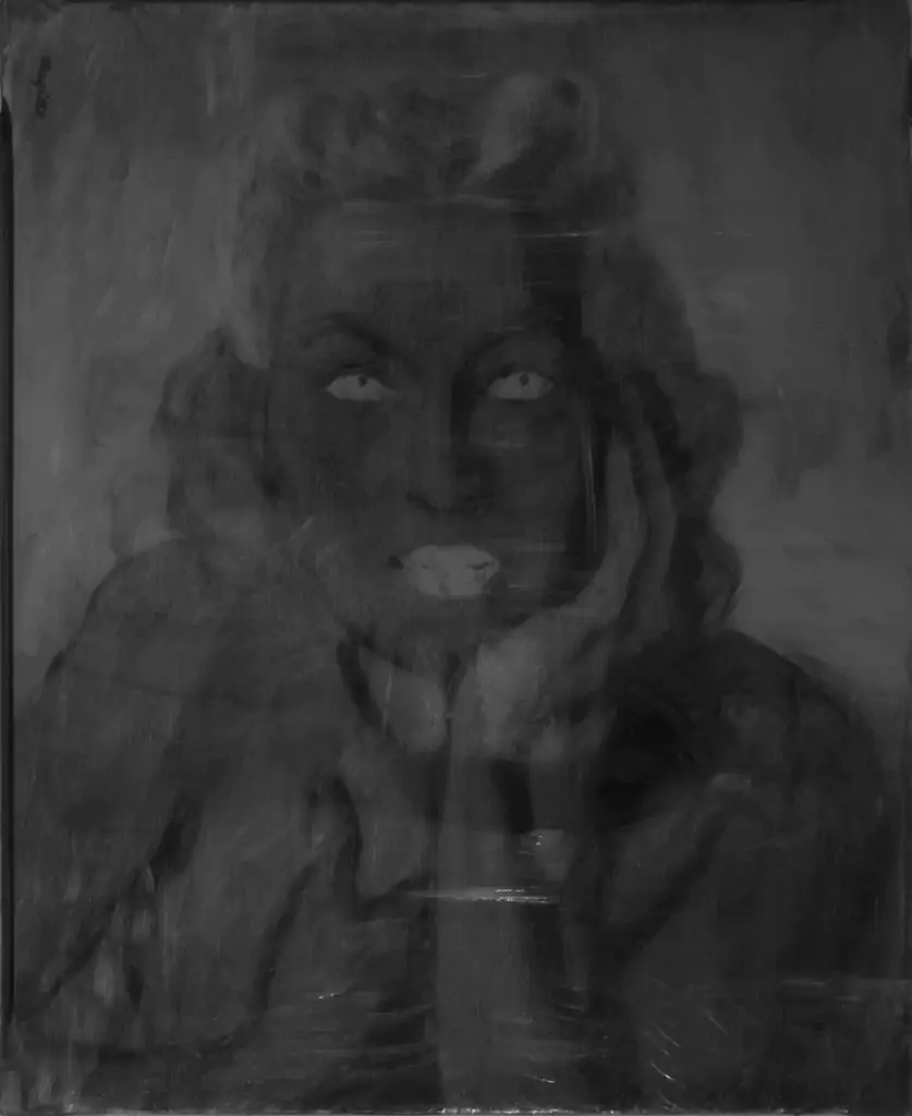 Female portrait discovered beneath René Magritte, La cinquième saison, 1943, © Ch. Herscovici, with his kind authorization co SABAM Belgium, Royal Museums of Fine Arts of Belgium, Brussels, photo J. Geleyns - Art Photography