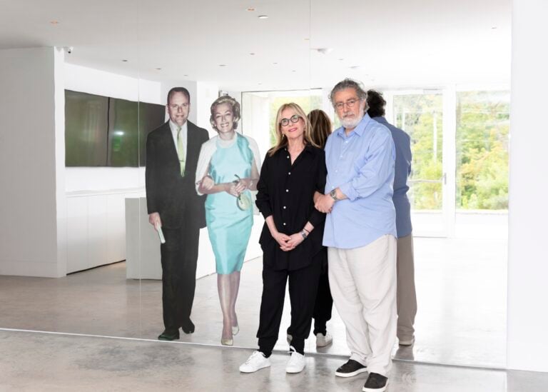 Magazzino Italian Art Co-founders Nancy Olnick and Giorgio Spanu with Michelangelo Pistoletto’s L’Arte unisce le generazioni - Art unites the generations - Robert and Sylvia Olnick at the Robert Olnick Pavilion. Photo by Lauren Silberman. Courtesy Magazzino Italian Art