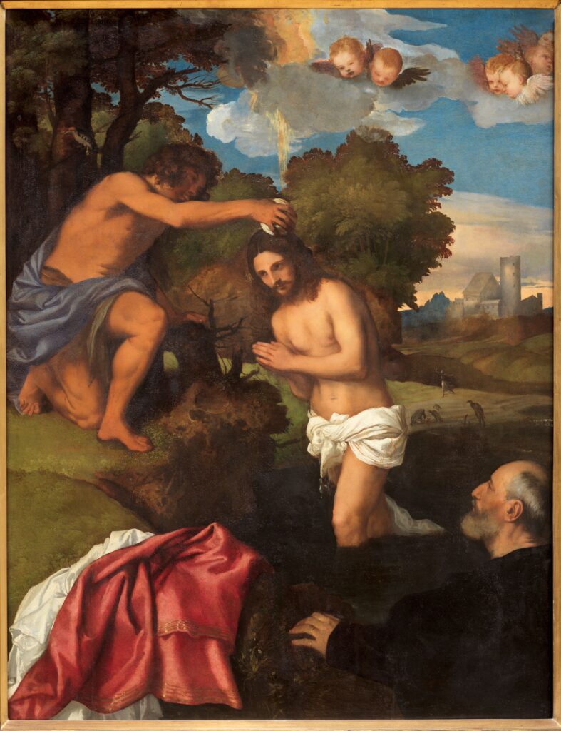 Tiziano, Battesimo di Cristo con il committente Giovanni Ram, 1511-1512. © Roma, Archivio fotografico dei Musei Capitolini