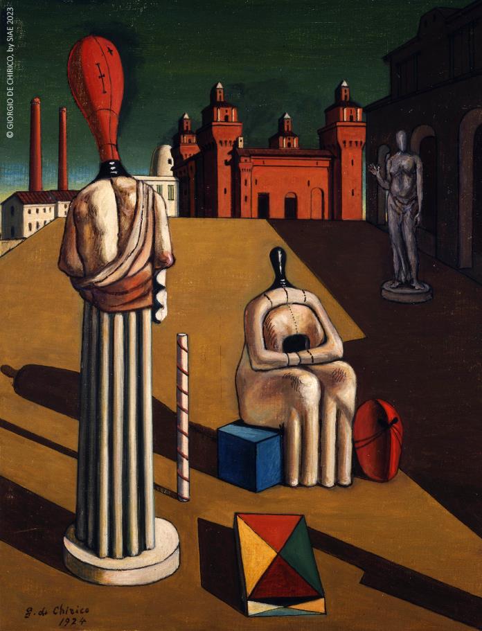 2 Le muse inquietanti 1974 olio su tela 50x65 cm provenienza Fondazione Giorgio e Isa de Chirico C2A9 GIORGIO DE CHIRICO by SIAE 2023 02 02 Le grandi mostre di ottobre 2023 da vedere in Italia