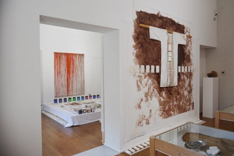 Hermann Nitsch, 158. Aktion, 2020; 85. Malaktion, 2020, installation view ABC Arte, Genova, 2023. Photo Linda Kaiser