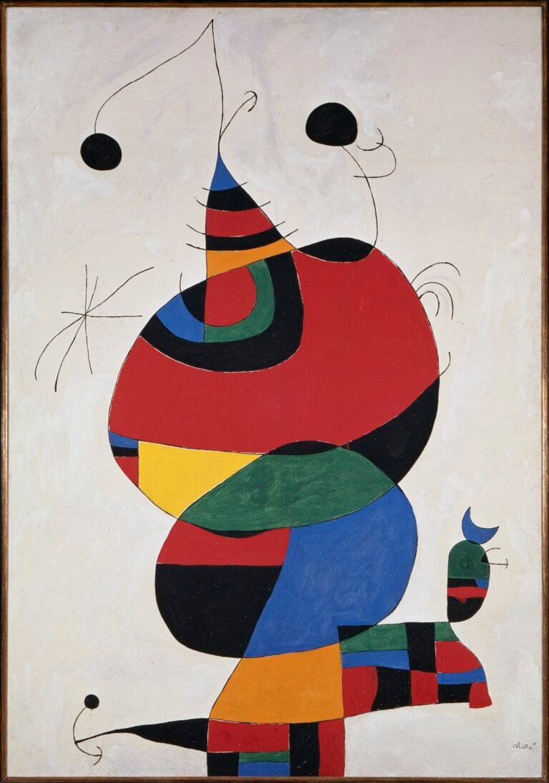 Joan Miró, Mujer, pájaro, estrella (Homenaje a Pablo Picasso) pintura. 15 febrero 1966, 3/8 abril 1973, Óleo sobre tela, 245 x 170 cm